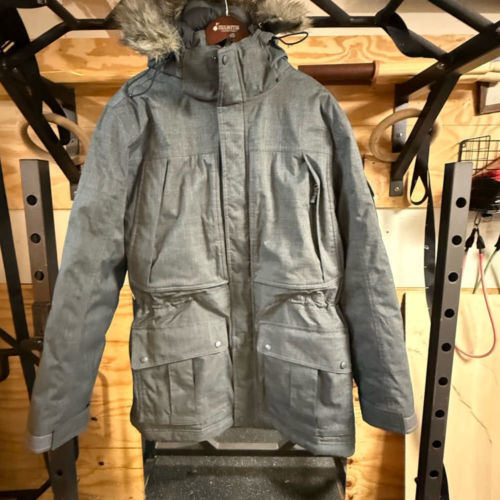 L.L. Bean Charcoal Hooded Jacket with Faux Fur